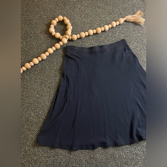 Black Stretch Modest Cotton Casual Metallic Elastic A-Line Flare Midi Skirt Sz M - Picture 9 of 16